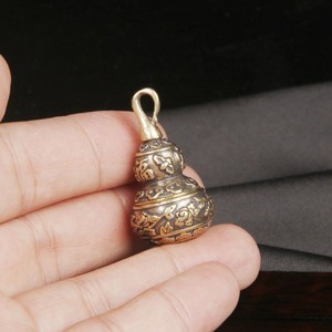 เครื่องประดับตกแต่งบ้านรูปน้ำเต้าทองเหลืองจีน วูหลู สำหรับวางบนโต๊ะ ชั้นหนังสือ หรือพวงกุญแจ เสริมโชคลาภและความปลอดภัย - Product Image 2