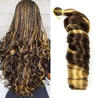 Wig rambut manusia Oem 24 inci, gelombang longgar Prancis, ikal pony, crochet wig, tabung melengkung, semua warna, cocok untuk lintas batas