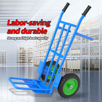 Carretilla Plegable Ahorradora de Esfuerzo con Ruedas Inflables Amortiguadoras, Carro Robusto de Acero Azul para Transporte de Carga Voluminosa