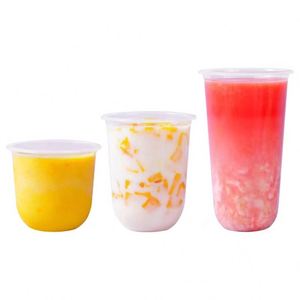 Wholesale clear pp Blister <b>Plastic</b> U Shape Dessert <b>Cup</b> PP Beverage Juice Bubble Tea <b>Cup</b> with Lids - Product Image 1