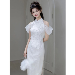 S2723l 2026 Mới Thời Trang Trắng Sườn Xám Ren Ăn Mặc Retro Đính Hôn Bánh Mì Nướng Ăn Mặc Nữ Mới Trung Quốc Phong Cách Cô Dâu Ăn Mặc - Product Image 5
