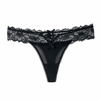 Celana Dalam Wanita Model Thong Rendah Anti-Bakteri Bordir Sutra Es Eropa Amerika 1887T, Bahan Nilon Katun Satin Berongga Silang Seksi
