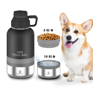 Botol air perjalanan anjing diskon besar 3 dalam 1 hewan peliharaan baja tahan karat 32oz anjing dengan dua wadah makanan mangkuk pengumpan - Product Image 1