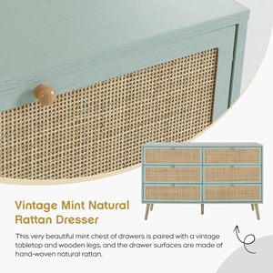 Combohome <span class=keywords><strong>Vintage</strong></span> Rattan naturale e legno MDF 6 cassetti <span class=keywords><strong>comò</strong></span> per <span class=keywords><strong>camera</strong></span> <span class=keywords><strong>da</strong></span> <span class=keywords><strong>letto</strong></span>, metà del secolo moderna cassettone con robuste gambe in legno - Product Image 3