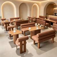 Sièges en cuir pour café commercial avec base en bois massif et chaise de restaurant, ensemble de mobilier de café pour café, bistrot