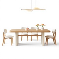 Ensemble table et chaises de salle à manger rectangulaires créatives en chêne rouge massif, style crème, couleur bois naturel, mobilier de maison pour petites maisons