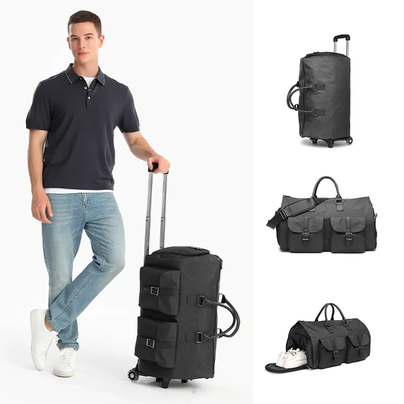 Individueller Roll-Duffel-Wagen-Duffeltasche Gepäckräder für Reisen grauer Duffel-Koffer Reisetasche