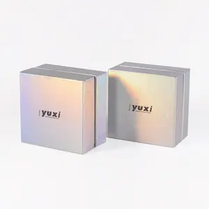 Ausgefallene Laser-Papier box Holo graphische Geschenk verpackungs box Irisierende Basis mit Deckel Schmuck Samt verpackungs box