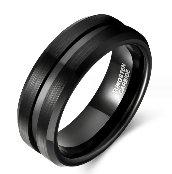 8mm signore degli anelli anello nero tungsteno mens anello di nozze in tungsteno