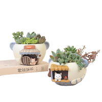 Miniature de pot de fleurs en résine écologique pour plantes succulentes, motif chat et renard de dessin animé, idéal pour la décoration de bureau et de balcon (OEM/ODM)