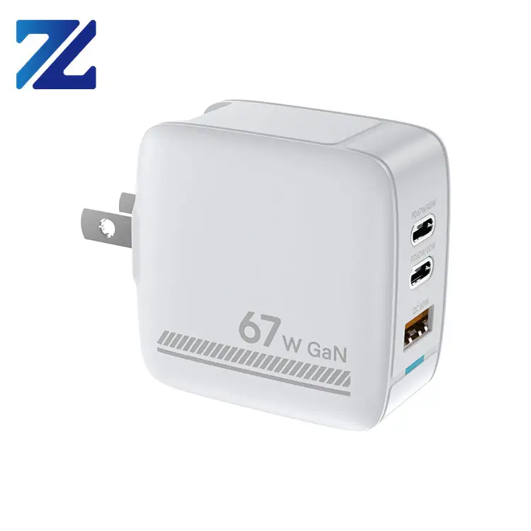 67W Gan Fast Charger Wall Charger with Screen Display PD 3.0 Power Supply Adapter for iPhone 2 Type-C Ports Compatible Earphone