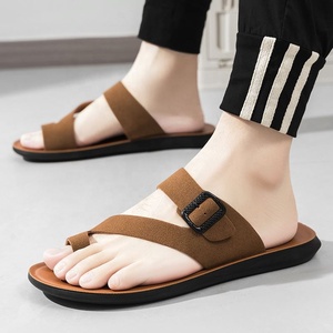 Tongs à bout ouvert pour hommes, en faux daim, semelle extérieure en caoutchouc, semelle souple, pantoufles d'été pour la plage, taille 40-46 - Product Image 4