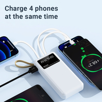 Batterie externe ultra-fine 20000mAh à charge rapide avec câble de charge intégré, chargeur portable universel pour téléphones iPhone et Android