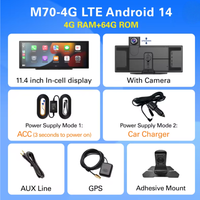 Caméra embarquée Android 14.0 4G de 11,4 pouces, 8G+128G, ADAS, WiFi 5G, DVR de voiture, GPS, BT, FM, Moniteur de stationnement 24H, Enregistreur vidéo de rétroviseur