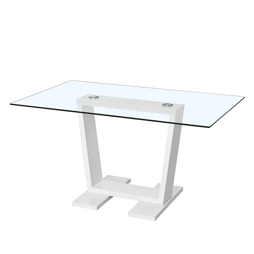 Tempered glass dining table marble wood dining table MDF with high gloss frame