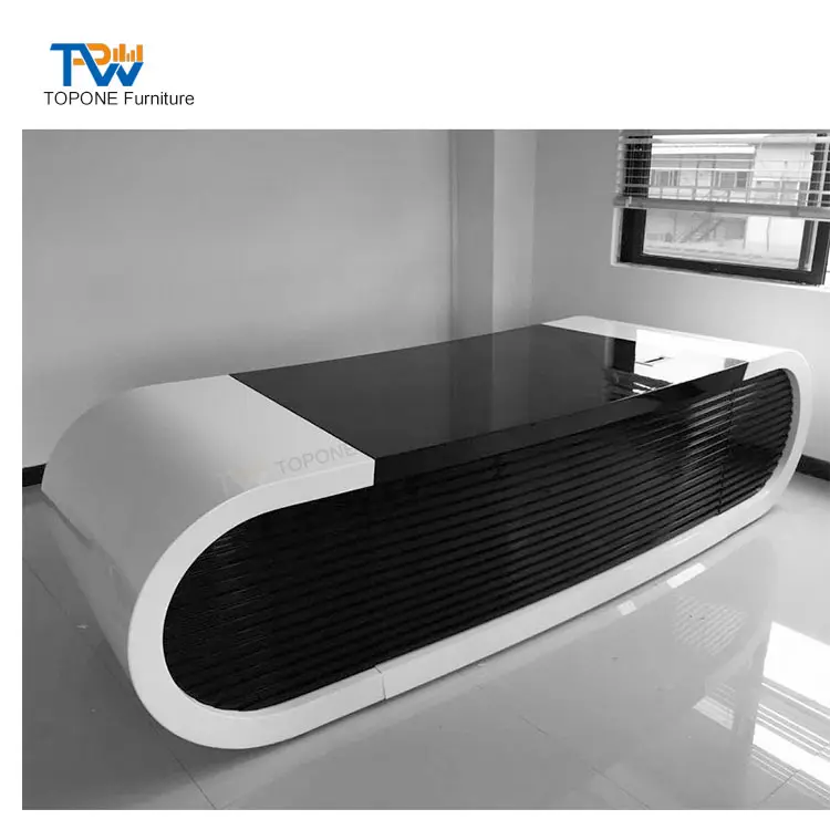 Black and White Interior Stone Executive Office Desk Office Furniture