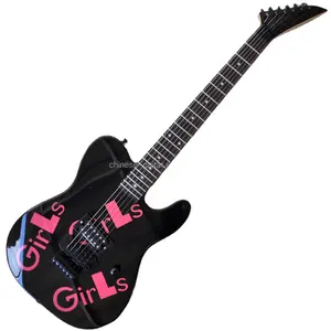 Fljovem guitarra elétrica preta, de alta qualidade, instrumento de cordas, rosa, padrão, corpo