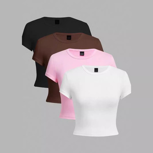 تي شيرت صيفي جديد 2026 بأكمام قصيرة وقصة ضيقة، تصميم أوروبي أمريكي عصري، ياقة مثيرة، قماش محبوك مريح وقابل للتنفس - Product Image 1