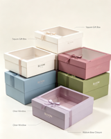Boîte cadeau rigide avec fenêtre carrée à fermeture magnétique, fenêtre visuelle en PVC recyclable, décoration avec nœud, personnalisation de l'impression du logo