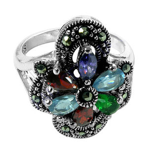 แหวนเงินแท้ 925 ประดับพลอยหลากสีสัน รูปทรงดอกไม้ ดีไซน์น่ารัก สำหรับงานแต่งงานและงานปาร์ตี้ คุณภาพเกรด AAA - Product Image 2