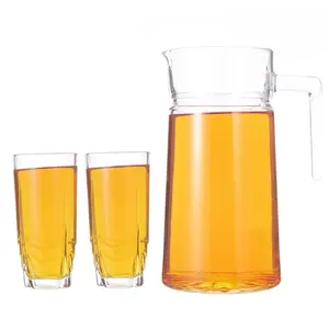 Custom Logo 32Oz 1Liter Elegante Heldere Ronde Ketel Water Kan Glas Set Ijsthee Glazen Pitcher Drinkbeker