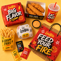 Boîte en papier personnalisée avec logo pour emballage alimentaire (hamburger, poulet frit, frites) – Contenant jetable pour la livraison – Fournisseur pour chaînes de restauration rapide et décontractée