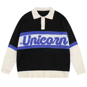 Maglione Pullover da Uomo Personalizzato con Logo, Casual, Maniche Lunghe, Collo a <span class=keywords><strong>Polo</strong></span>, Motivo a Lettere, Lavorazione <span class=keywords><strong>Jacquard</strong></span> - Product Image 3