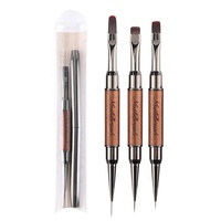 Pinceau professionnel double face pour nail art, manche en bois de santal, pour gel UV, extension et liner, outil de manucure pour les marchés américain et européen