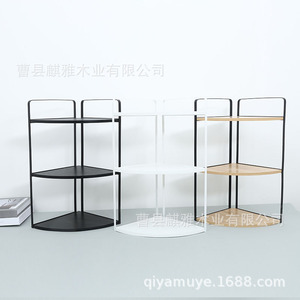 Corner Wooden <b>Storage</b> Rack 3 Tier Black Metal Frame Bathroom Shelf For <b>Toiletries</b> Corner Mounted - Product Image 3