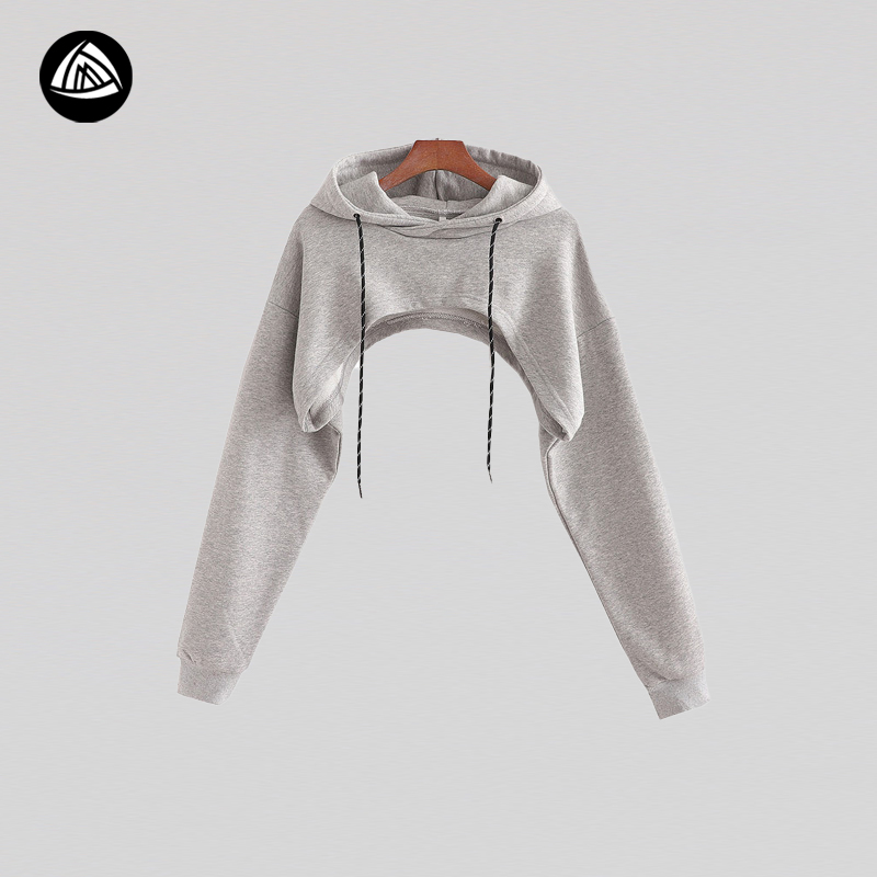 Custom Girls Pullover Gym Hoodie Gray Color Gym Hoodie Women Long Sleeve Crop Top Athletic Hoodie