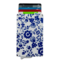 Porte-cartes en aluminium KAISCA, étui fin pour cartes de crédit de 4 pouces, motif floral bleu, impression par transfert thermique, fermeture à clip