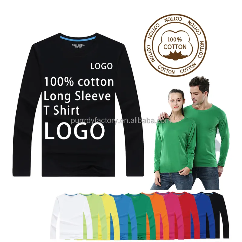 Heavyweight Long Sleeve T Shirt 220g Plain Blank 100% Cotton Printed Custom Logo Men's Regular-Fit Long-Sleeve T-Shirt For Men