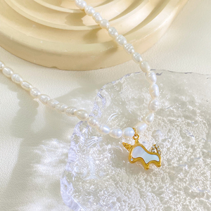 Colliers pendentifs <span class=keywords><strong>licorne</strong></span> en acier inoxydable plaqué or, nouvelle mode, avec <span class=keywords><strong>perle</strong></span> naturelle d'eau douce, bijoux élégants - Product Image 3