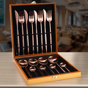 Ensemble de couteaux, fourchettes et cuillères en acier inoxydable, 24 pièces, boîte en bois, ensemble portugais, vaisselle en acier inoxydable, fournitures hôtelières - Product Image 4