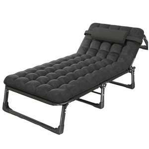 Letto Da Campeggio Pieghevole Imbottito 200x63 Cm - Carbonio, Cotone/Lino, Con Cuscino E Tasca