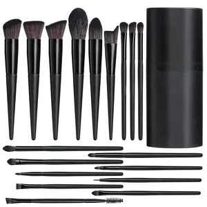 18 Pcs Black 2024 New Style Vegan Mall Brand Bling Face Goat Natural Hair Travel Size Makeup Brushes Private Label Manufacturer