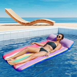 Extra Large <b>Inflatable</b> <b>Pool</b> Lounger 72x38 Inch Fabric Covered Float Chair with Headrest Party Decorations Adult <b>Pool</b> Float - Product Image 4