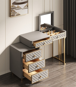 <span class=keywords><strong>De</strong></span> clase alta <span class=keywords><strong>de</strong></span> cuero Simple vanidad tocador con espejo grande casa dormitorio Dresser diseños modernos aparadores conjuntos - Product Image 5
