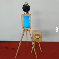 Photomaton instantané double face en chêne avec écran tactile 18,5 pouces, compatible multi-appareils iPad et reflex numérique, boîtier en bois et imprimante intégrée