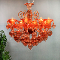 Lustre décoratif en verre soufflé à la main, 8 lumières, abat-jour en verre orange, luminaire suspendu pour l'intérieur de la maison