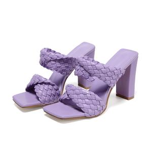 Mules con tacco a blocco e cinturino intrecciato <span class=keywords><strong>viola</strong></span> CSS100, scarpe con tacco da donna - Product Image 2