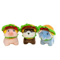 Petits animaux en peluche pendentifs (éléphant, cochon, chien, ours) avec chapeau burger, jouets en peluche et porte-clés