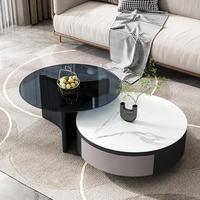 Vente chaude dessus en marbre 2 pièces ensembles de Table en verre avec tiroir de rangement rond blanc Table basse en béton