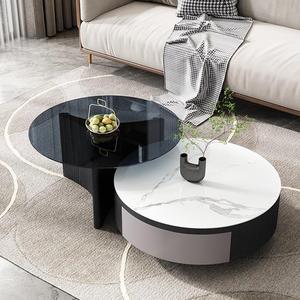 Hot Bán Đá Cẩm Thạch Top 2Pcs Bàn Kính Bộ Với Ngăn Kéo Lưu Trữ Vòng Trắng Bê Tông Bàn Cà Phê - Product Image 2