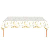 Ensemble de nappes en or blanc pour l'Aïd Moubarak - Motif croissant et lanterne, assiettes, tasses, serviettes, ustensiles pour la fête islamique