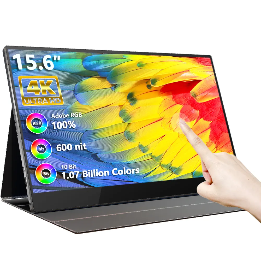 SIBOLAN-monitor portátil tipo c, pantalla táctil de 600 pulgadas, uhd, 4k, con carcasa de soporte, 100% de brillo, 15,6 colores