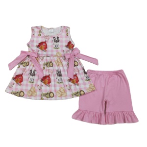 Conjuntos de Ropa para Bebés Niñas, Camiseta y Pantalones Cortos con Estampado de Vaca, Algodón y Spandex, Estilo Casual de Primavera/Otoño, Nuevos Diseños - Product Image 1