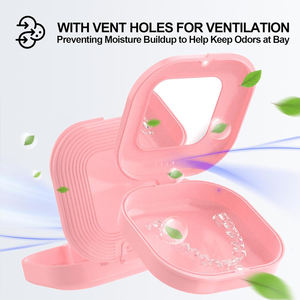 Smilestar <span class=keywords><strong>Pink</strong></span> Yellow Aligner Case con espejo, Compatible con Invisalign, <span class=keywords><strong>Mouth</strong></span> <span class=keywords><strong>Guard</strong></span> Case, Cute Retainer Case Denture Box - Product Image 3