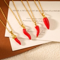 Jeutelis 18K verguld koperen rode chilipeper hanger ketting met zirkoon gelukshoorn bedel zomerfruit sieraden voor vrouwen