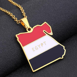 Nouveau à la mode émail goutte à goutte huile pays du <span class=keywords><strong>monde</strong></span> drapeau charme acier inoxydable National egypte carte collier - Product Image 4